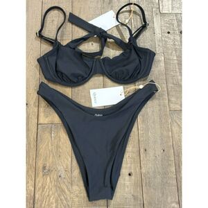 Quince Italian Demi Bikini Womens Small Hi Leg V Bikini Bottoms Black NWT